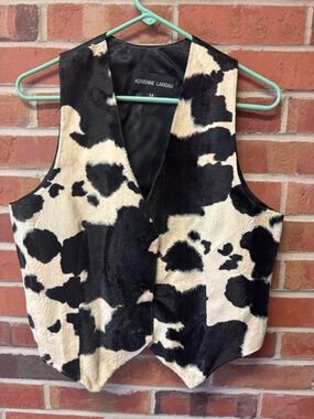 Adrienne Landau Black and Cream Faux Fur Vest - Cow Print